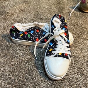 Stylish Black and White Women's Sneakers with Multicolor Accents